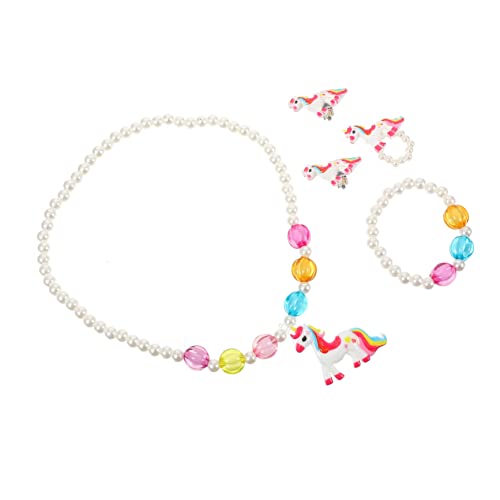 NIYANGLE Kinderschmuck Einhorn Teilig für Mädchen Weiß mit Halskette Armband Ring und Ohrringen Modisch Geeignet für Partys Tanz und Fotoshootings von NIYANGLE