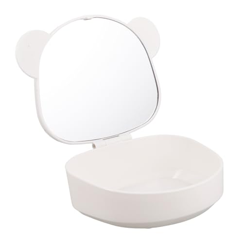 NIYANGLE Kompakte Schminktasche Mit Spiegel Im Bärenohr-Stil Tragbarer Make-up-Organizer Für Haarbänder Wattestäbchen Und Kleine Utensilien Für Reisen Und Täglichen Gebrauch von NIYANGLE