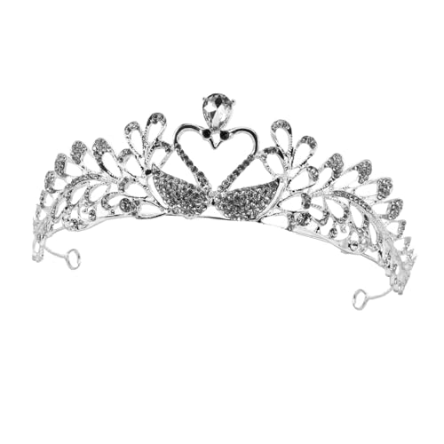 NIYANGLE Kopfschmuck Silber Kristallkrone Für Hochzeit Frauen Schwanenherz Design Tiara Hochzeitstiara Feentiara Haar-accessoire Leicht Tragbar Dauerhafte Verwendung Silber von NIYANGLE
