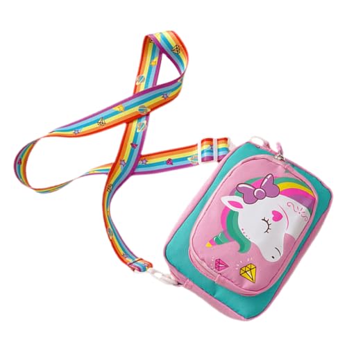 NIYANGLE Kreative Kinderhandtasche Einhorn Multifunktionale Umhängetasche für Mädchen als Schultertasche Handy oder Geldbörse Strapazierfähigem Oxford Süßes Design für Rosa von NIYANGLE