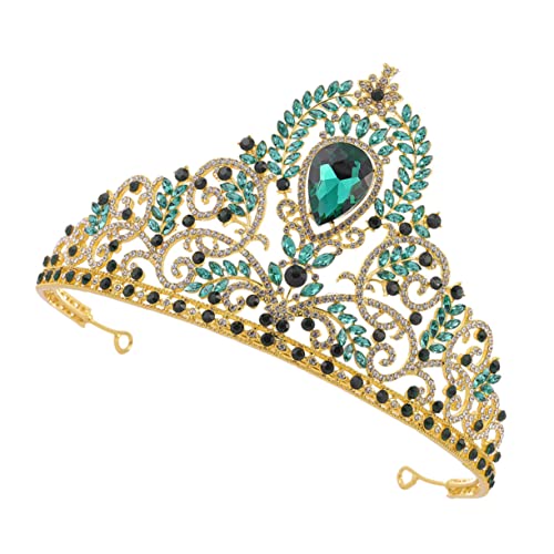 NIYANGLE Krone Im Barockstil Grün Mit Strasssteinen Große Haarkrone Für Frauen Mädchen Bräute Und Brautjungfern von NIYANGLE