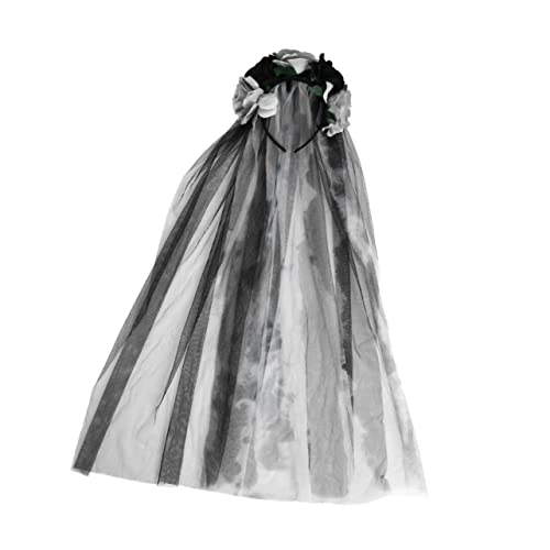 NIYANGLE Kunstblumen Haarreif mit Schleier für Halloween Flexibles Kostümzubehör für Erwachsene für Maskeraden und Partys Schwarz von NIYANGLE