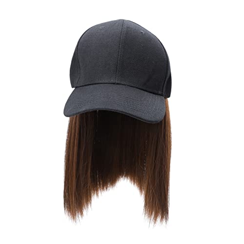 NIYANGLE Kurze Gerade Haarperücke Mit Hut Für Damen Einteilige Synthetische Perücke Mit Baseballcap Vielseitig Für Alltag Partys Und Reisen von NIYANGLE