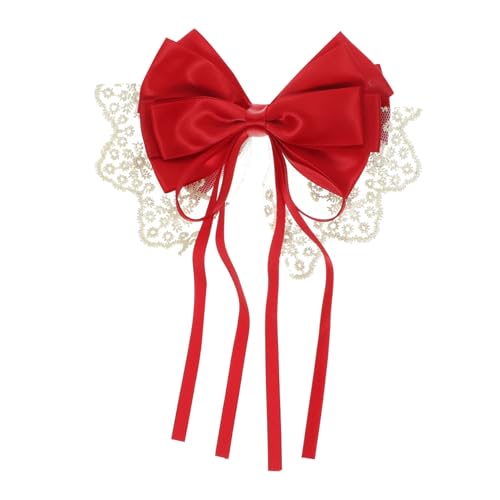NIYANGLE Lace Bow Haarclip Für Frauen Süßes Haaraccessoire Mit Duckbilled Clip Handgefertigte Haarspange Für Partys Hochzeiten Und Alltag Komfortabel Und Leicht Rote Farbe Einzigartiges von NIYANGLE