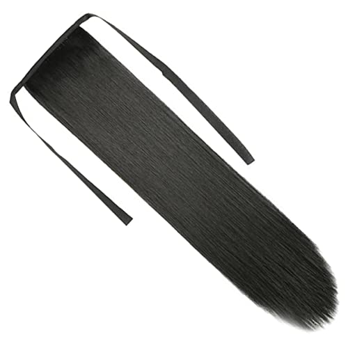 NIYANGLE Lange Gerade Pferdeschwanz Haarverlängerung mit Wickeltechnik Synthetisches Haarteil für Damen für Partys Cosplay und Alltägliche Stylings von NIYANGLE