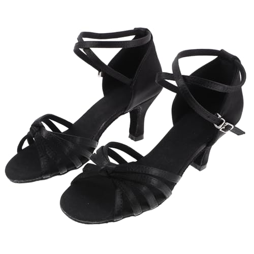 NIYANGLE Latein Tanzschuhe Damen Satin High Heels Offene Zehen Schnürung Schlanker Absatz für Ballett und Festliche Anlässe Schwarz von NIYANGLE