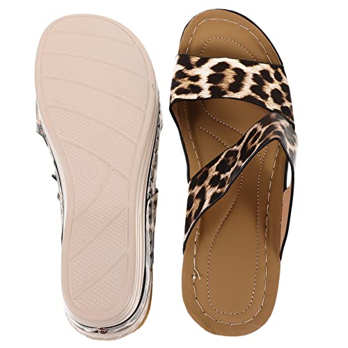 NIYANGLE Leichte Damen Sandalen Keilabsatz Leopardenmuster Atmungsaktiv Sommer Strandschuhe Modisch Für Outdoor Strand Party Shopping von NIYANGLE