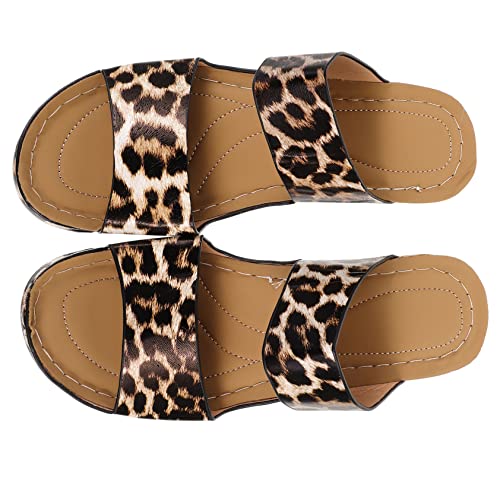 NIYANGLE Leichte Damen Sandalen Leopardenmuster Keilabsatz Atmungsaktiv Rutschfest Sommer Casual Schuhe für Strand Party Alltag von NIYANGLE