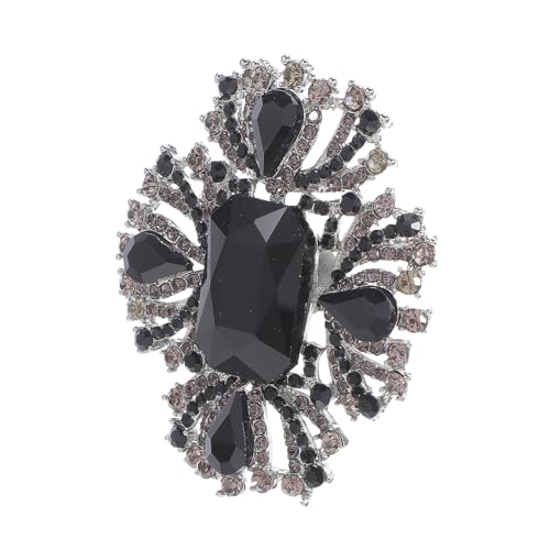 NIYANGLE Luxuriöse Kristallglas Brosche Vintage Blumenform Rhinstone Anstecknadel Damen Schwarz Metalllegierung Eleganter Schmuck für Jacken Kleider Mantel Dekoration von NIYANGLE