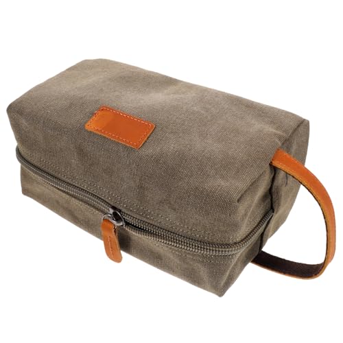 NIYANGLE Makeup Organizer Bag aus Wasserdichtem Canvas und Leder Vintage Toiletry Bag für Reisen Kosmetik und Persönliche Pflegeartikel für Unterwegs von NIYANGLE