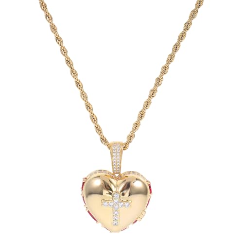 NIYANGLE Medaillon-Halskette: Vintage-Herz-Foto-Medaillon-Halskette für Frauen – Gravierter Kreuzbild-Anhänger mit Abdeckung – Gedenkschmuck für den täglichen Gebrauch von NIYANGLE