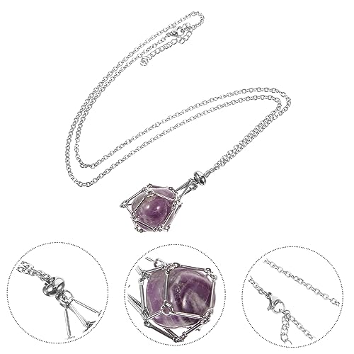 NIYANGLE Metal Crystal Holder Halskette mit Geflochtenem Anhänger Verstellbare Kette Natürlicher Rohstein Schmuck für Herren und Damen Modischer Edelstein Halter Geschenkidee von NIYANGLE