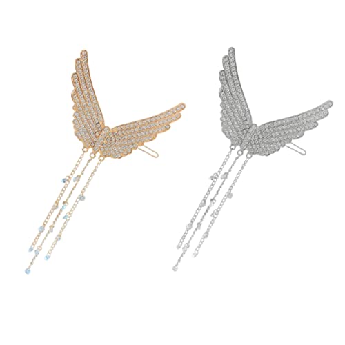 NIYANGLE 2stücke Engelsflügel Haarnadeln Mit Quaste Mädchen Seitenclip Haarspange Kopfschmuck Für Glattes Und Lockiges Haar von NIYANGLE