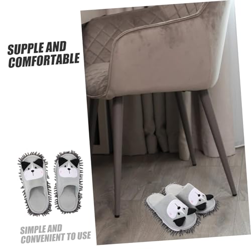 NIYANGLE Mop slipper Chenille Bodenschuhe mit Niedlichem Hundemotiv Abnehmbare Wischpantoffeln für Haushaltsreinigung Rutschfest Waschbar für Wohnzimmer Küche Badezimmer von NIYANGLE