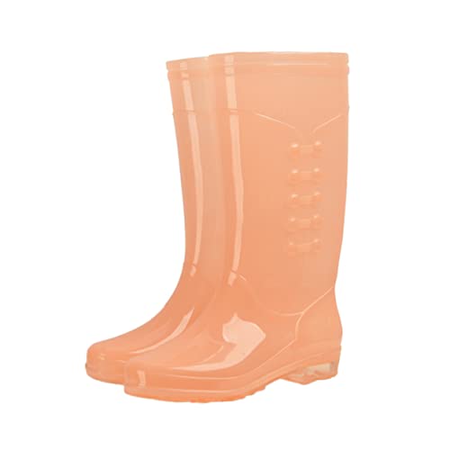 NIYANGLE PVC Regenstiefel Damen Rutschfest Abriebfest Transparent Outdoor Gummistiefel Einfache Handhabung Wiederverwendbar Candy Orange von NIYANGLE