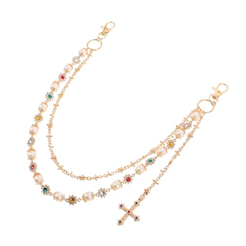 NIYANGLE Pants Chain Men mit Perlen und Kreuzanhänger Hip Hop Hosenkette für Jeans und Casual Leichtes Stylisches Accessoire für Sommer Outfits und Partys von NIYANGLE