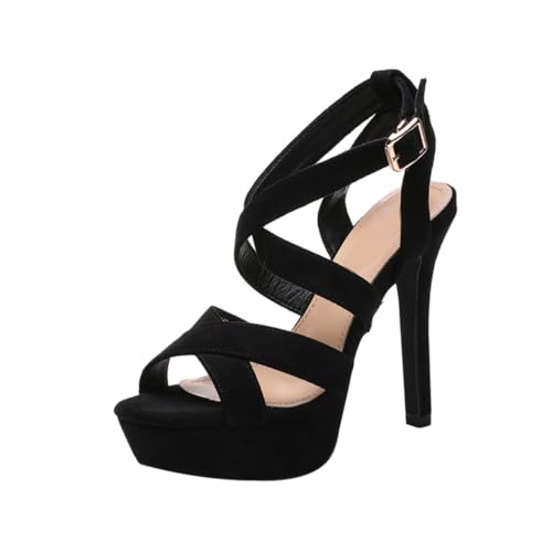NIYANGLE Peep Toe High Heels Damen Sandaletten mit Offenem Zehenbereich Modische Rutschfeste Sommer Schuhe mit Feinem Absatz Atmungsaktiv und Langlebig für Frauen und Mädchen Schwarz von NIYANGLE