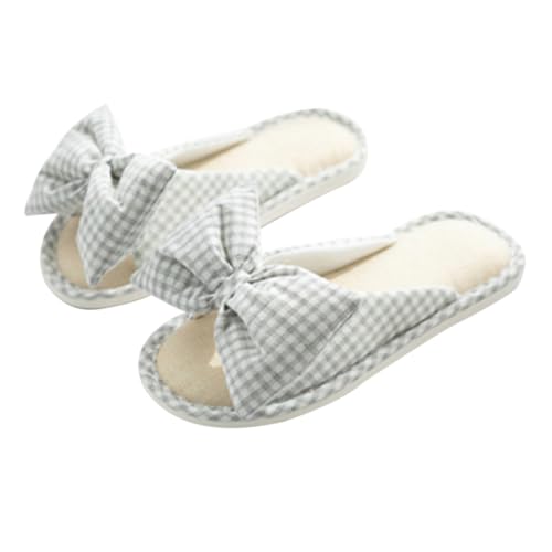 NIYANGLE Peep Toe Slipper Damen Hausschuhe Sommer Atmungsaktiv Rutschfest Komfortabel mit Niedlichem Schleifen Design und Dicker Sohle für Angenehmes Tragegefühl von NIYANGLE