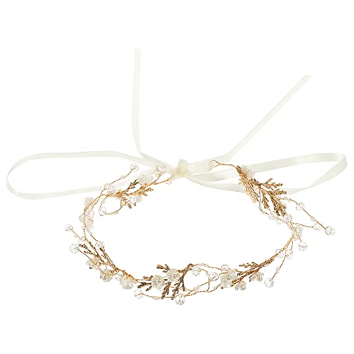 NIYANGLE Braut Haarschmuck Kette Mit Perlen Und Blumen Elegantes Hochzeits-haarband Für Damen Verstellbar Und Rutschfest Für Hochzeiten Und Feste Goldfarbe von NIYANGLE