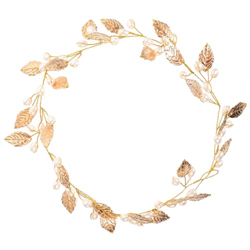 NIYANGLE Perlen Haarreif mit Goldfarbenen Blättern Brautschmuck Haarband für Hochzeit Leichtes Einheitsgroßes Haarschmuck Accessoire mit Zarten Perlen und Metallverzierung Stilvoller Braut von NIYANGLE