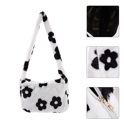 NIYANGLE Plüsch Blumen Unterarmtasche Damen Schultertasche Leicht Groß Fassungsvermögen Vielseitig Alltag Party Geschenk Mädchen von NIYANGLE