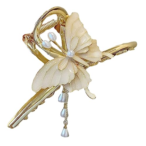 NIYANGLE Quaste Haarspange Schmetterling Damen Haarklammer Haarschmuck für Dünnes und Dickes Haar mit Robustem Metall und Perlen für Besondere Anlässe von NIYANGLE