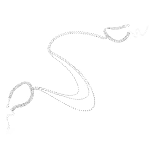 NIYANGLE Quastenarmkette Boho-hochzeitsschmuck Hochzeitshandarmband Kettenarmmanschette Obere Armbinde Armkette Schmuck Strasskörperkette Armkette Armband Glitzerarmband Strasssteine Silber von NIYANGLE