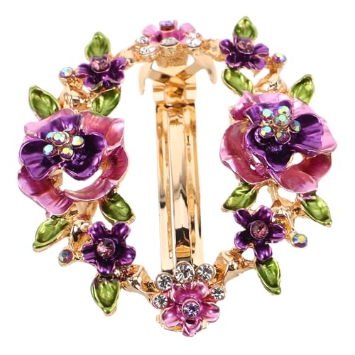 NIYANGLE Retro Haarspange mit Bemalten Blumen und Funkelnden Strasssteinen Langlebiger Metallclip Modischer Haarschmuck für Damen Geeignet für Hochsteckfrisuren Pferdeschwanz und Alltag von NIYANGLE