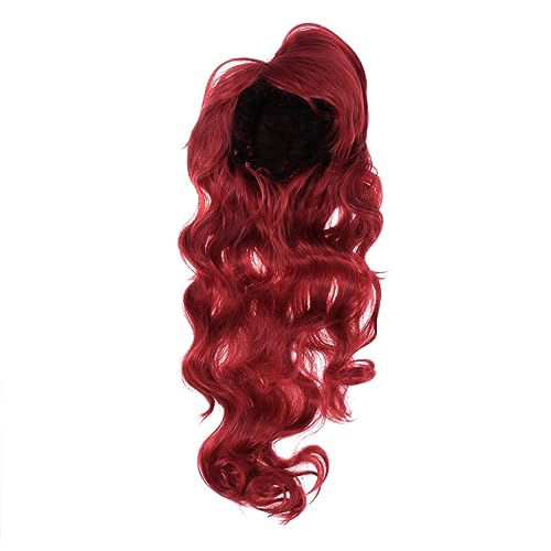 NIYANGLE Rote Lange Gewellte Haarperücke Mit Fransen Cosplay-perücke Lolita-stil Haaraccessoire Für Damen Haare Glatt von NIYANGLE