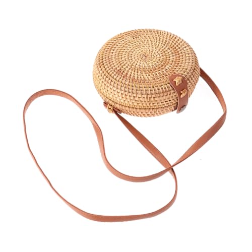 NIYANGLE Runde Damen Rattan Umhängetasche Handgefertigt Mini Crossbody Bag Leicht Lässig Strand Reise Alltag von NIYANGLE