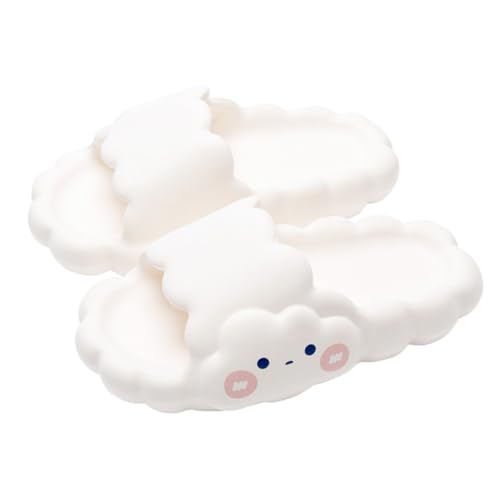 NIYANGLE Rutschfeste PVC Badeschlappen Wolken Design Hausschuhe Weiß für Damen Herren Innen Außen Sommer Badezimmer Slipper von NIYANGLE
