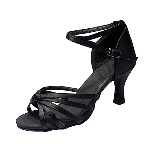 NIYANGLE Satin High Heels Damen Latein Tanzschuhe mit Knotenriemen Eleganter Absatz Schwarz Klassisch für Tanz und Party Geeignet von NIYANGLE