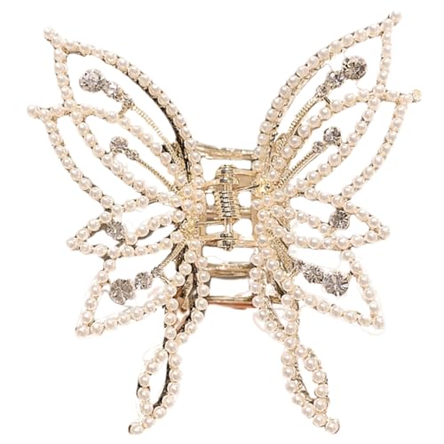 NIYANGLE Schmetterling Haarklammer mit Perlen und Strass Großer Mehrschichtiger Haarkralle Clip Schonend Fixierend Damen Haar Accessoire für Festlichen Look und Alltag von NIYANGLE