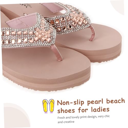 NIYANGLE Sommer Damen Sandalen mit Wasser Verzierung Rutschfeste Strand Schuhe Keilabsatz Flip Flops Leicht für Strand und Freizeit von NIYANGLE