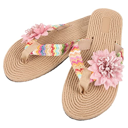 NIYANGLE Sommerliche Hawaii Flip Flops Damen Flache Sohle Gewebtes Design Bequeme Leichte Strand Slipper mit Blumenmotiv Rutschfest EVA Gummi Sommerschuhe für Alltag und Urlaub von NIYANGLE