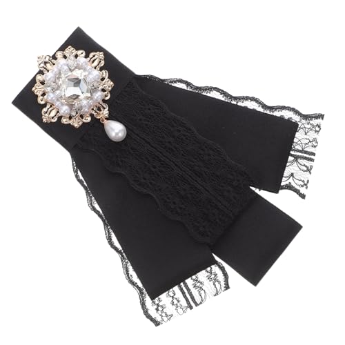 NIYANGLE Spitzen Schleifenbrosche mit Funkelnden Strasssteinen und Perlen Vielseitige Anstecknadel als Schmuck für Damenoutfits und Besondere Anlässe Modisches Barock Accessoire in Schwarz von NIYANGLE