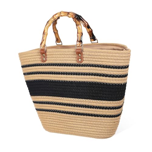 NIYANGLE Strandtasche Damen Handgewebt Stroh Sommer Strand Korb Tasche Leicht Freizeit Handtasche Für Urlaub Shopping Alltag von NIYANGLE