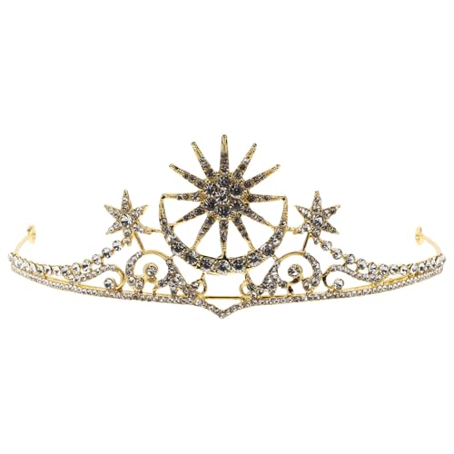 NIYANGLE Strass Brautkrone mit Stern Monddesign Funkelnde Tiara Haaraccessoire für Hochzeit Bühnenauftritte und Festliche Anlässe Luxuriös und Langlebig Goldfarben von NIYANGLE