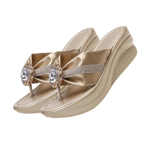NIYANGLE Strass Sandalen Damen Sommer Strand Pantoletten mit Dicker Sohle Glitzernde Zehentrenner für Urlaub Party Freizeit Bequeme Modische Badeschuhe für Frauen von NIYANGLE