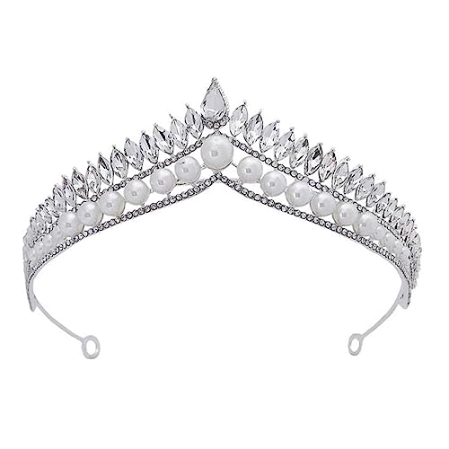 NIYANGLE Strass und Perlen Haarband Krone Hochzeit Haarschmuck Braut Accessoire Silber für Damen Festliche Anlässe Cosplay Brautschmuck von NIYANGLE