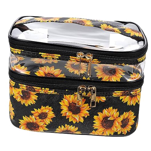 NIYANGLE Tragbare Kosmetiktasche Sonnenblumen Hautpflegetasche mit Reißverschluss Kleine Make Up Behälter für Damen Reisebedarf Kosmetiktasche mit Mehreren Fächern von NIYANGLE