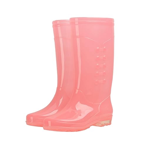 NIYANGLE Transparente Damen Gummistiefel Hochschaft PVC Regenstiefel Rutschfest Abriebfest Praktisch Schuhschutz Candy von NIYANGLE