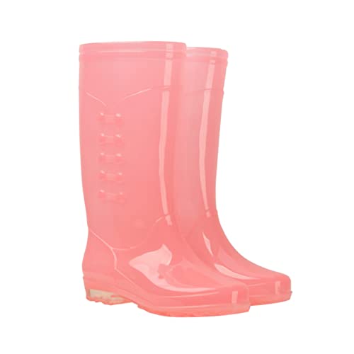 NIYANGLE Transparente Wasserdichte PVC Regenstiefel Damen Hohe Gummistiefel Rutschfest Robust Leicht und Tragbar Regenschuhe für Alltag und Outdoor Candy von NIYANGLE