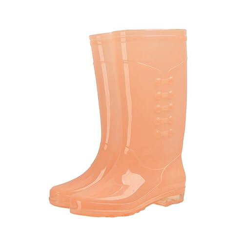 NIYANGLE Transparentes Damen PVC Regenstiefel Rutschfest Strapazierfähig Hohe Schaftlänge Candy Orange Outdoor Geeignet von NIYANGLE