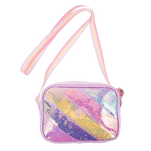 NIYANGLE Umhängetasche für Kinder: Glitzernde Messenger-Geldbörse mit Cartoon- – Schultertasche für Mädchen mit Reißverschluss, Regenbogen-Schultertasche für Schule und Freizeit von NIYANGLE