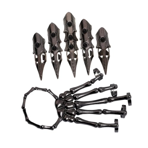 NIYANGLE Verstellbares Retro Claw Finger Joint mit Skelett Hand Design Punk Gothic Langring Armband für Männer Fantasy Cosplay Halloween Performance Schmuck von NIYANGLE
