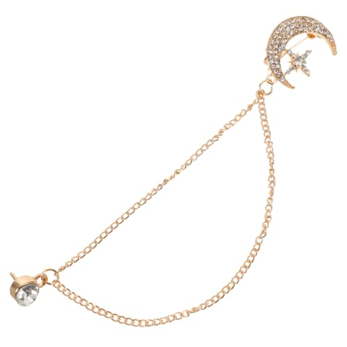 NIYANGLE Vintage Brosche Mond und Planet mit Funkelnden Strasssteinen Goldfarbene Anstecknadel für Herrenanzüge Elegante Retro-kragenpin mit Kette Leicht und Kompakt für Festliche und von NIYANGLE