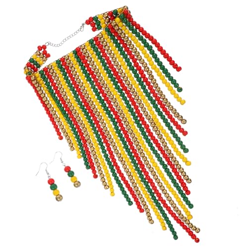 NIYANGLE Vintage Holzperlenkette Handgefertigt Auffällige Ethno Halskette für Damen Retro Rotes Schmuckstück für Büro Freizeit und Besondere Anlässe von NIYANGLE