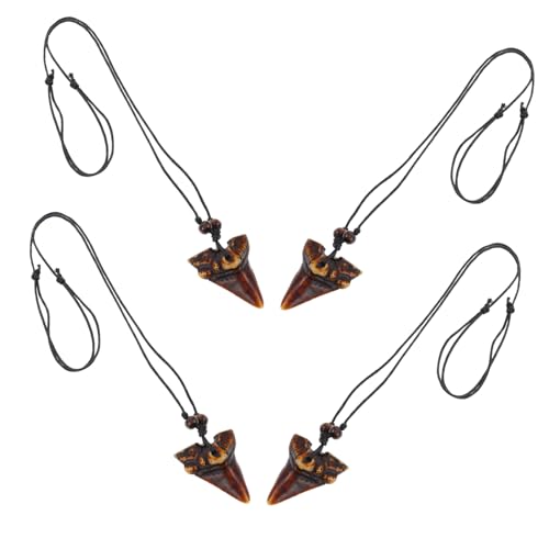 NIYANGLE Vintage Resin Haifischzahn Halskette für Männer und Frauen Verstellbares Ethno Surfer Schmuckstück mit Geschnitzten Holzperlen Strand Anhänger für Beach und Alltag von NIYANGLE
