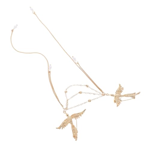 NIYANGLE Formelle Brosche Aus Zinklegierung Vintage Lange Kunstperlenquasten Vogelkette Anstecknadel Schmuck Für Damen Und Herren Corsage Anzugjacke von NIYANGLE